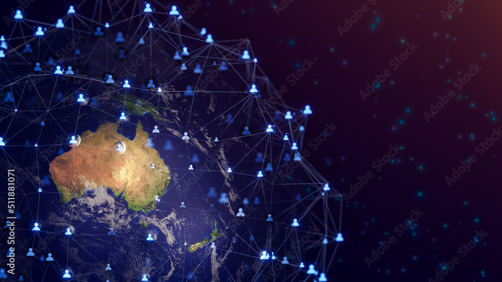 Aufkleber connecting people network and global earth connection. social media and network community concept. g