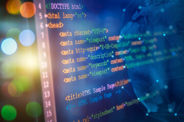 HTML code on computer monitor. Software / Web Developer Programming Code