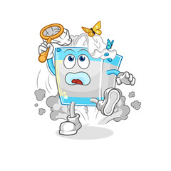 tissue box catch butterfly illustration. character vector