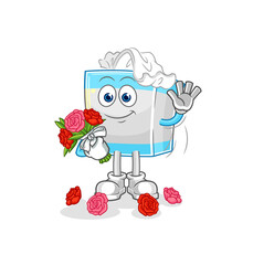 tissue box with bouquet mascot. cartoon vector