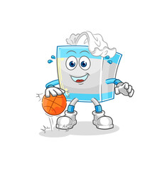 tissue box dribble basketball character. cartoon mascot vector