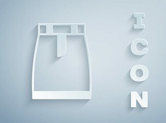 Paper cut Skirt icon isolated on grey background. Paper art style. Vector