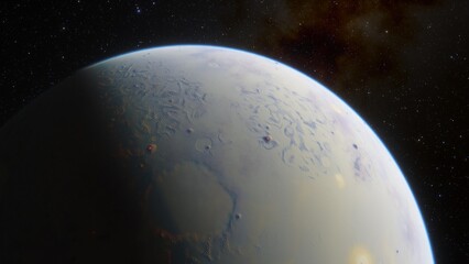 super-earth planet, realistic exoplanet, planet suitable for colonization, earth-like planet in far space, planets background 3d render
