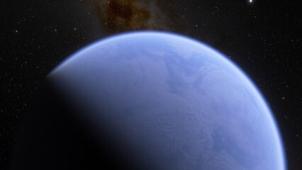 super-earth planet, realistic exoplanet, planet suitable for colonization, earth-like planet in far space, planets background 3d render
