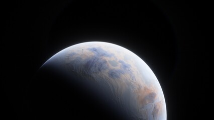 super-earth planet, realistic exoplanet, planet suitable for colonization, earth-like planet in far space, planets background 3d render
