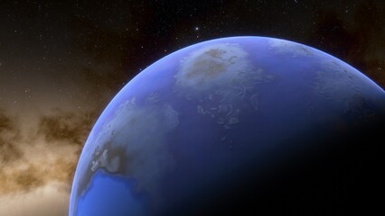 Fototapeta premium super-earth planet, realistic exoplanet, planet suitable for colonization, earth-like planet in far space, planets background 3d render 
