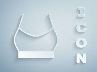 Paper cut Female crop top icon isolated on grey background. Undershirt. Paper art style. Vector