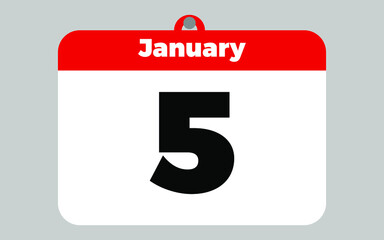 January, 5. White and red calendar