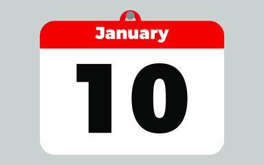 January, 10. White and red calendar