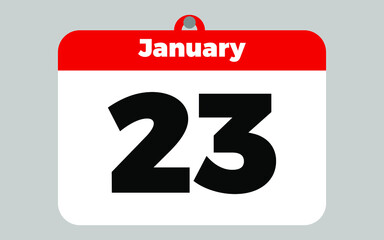 January, 23 White and red calendar
