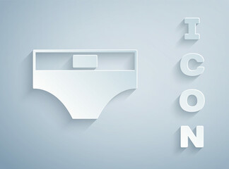 Paper cut Men underpants icon isolated on grey background. Man underwear. Paper art style. Vector