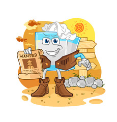 tissue box cowboy with wanted paper. cartoon mascot vector