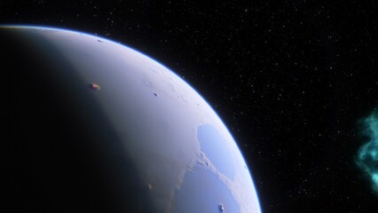 Fototapeta premium super-earth planet, realistic exoplanet, planet suitable for colonization, earth-like planet in far space, planets background 3d render 
