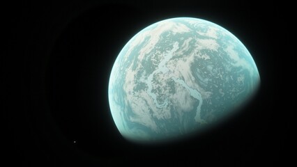 super-earth planet, realistic exoplanet, planet suitable for colonization, earth-like planet in far space, planets background 3d render
