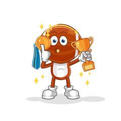rugby head winner with trophie. cartoon character