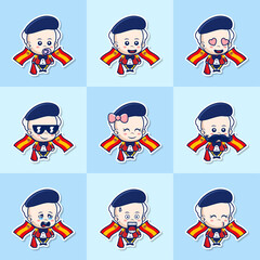 Bundle Set Cartoon of Cute Spanish Baby Boy with Different Expression