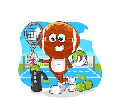 rugby head plays tennis illustration. character vector