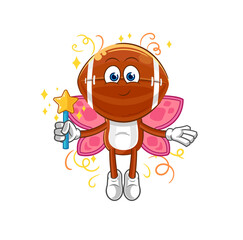 rugby head fairy with wings and stick. cartoon mascot vector