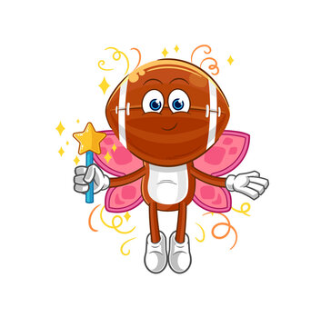 rugby head fairy with wings and stick. cartoon mascot vector