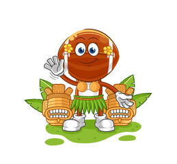 rugby head hawaiian waving character. cartoon mascot vector