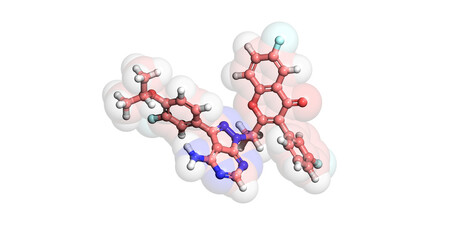 Umbralisib, anticancer drug, 3D molecule