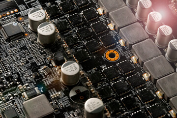 Computer Microchips on Electronic circuit board. Technology microelectronics concept background....