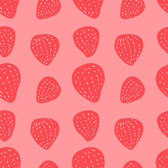 Pink strawberries summer pattern on a pink background