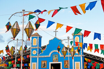 Small scenographic church in Brazilian city June party.