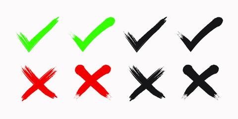 Check mark and cross symbol button. Hand drawn vector illustration