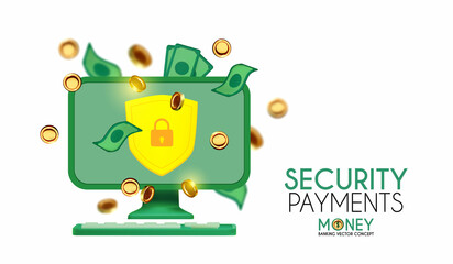 Online banking security. E-commerce protection. Mobile sales. E-money concept.