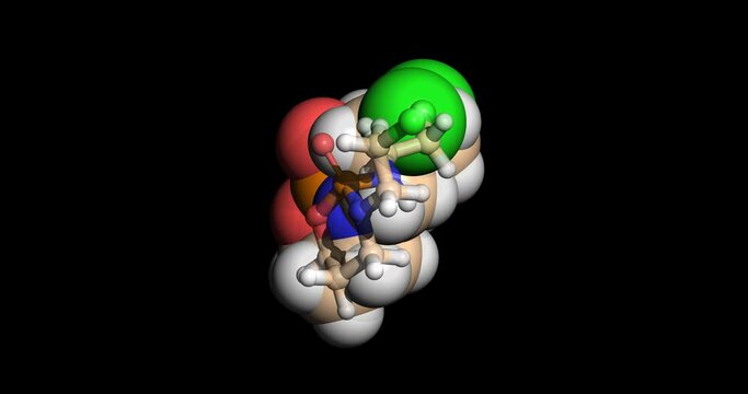 Ifosfamide, anticancer drug, 3D molecule, spinning 4K