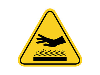 isolated do not touch hand caution, common hazardous symbols on yellow round triangle board warning sign for icon, label, logo or package industry etc.  flat style vector design.