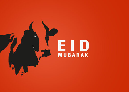Eid al Adha Mubarak greeting poster concept for restaurant. Traditional Muslim holiday. Eid typography isolated on red background.