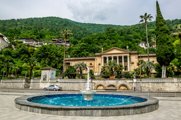 Winter theatre and fountain in Gagra, Abkhazia, Caucasus