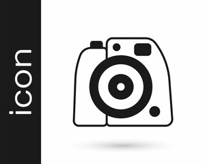 Black Photo camera icon isolated on white background. Foto camera. Digital photography. Vector