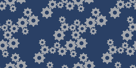 Grey Cog Wheels or Gear Symbols Pattern on Wide Scale Blue Background - Design Template in Editable Vector Format