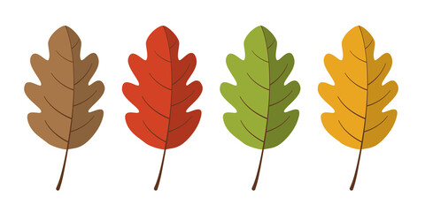 A set of autumn leaves in different colors in a flat style. Vector image.