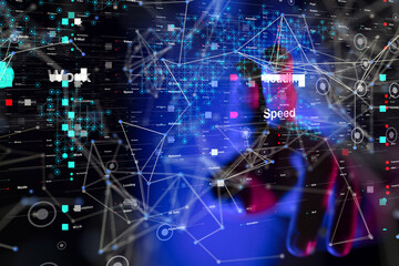 Neural network 3D illustration. Big data and cybersecurity