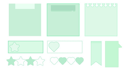 collection of the cute green planner template notepad, memo, paper, sticky note, reminder, journal, and bubble. cute, simple, and printable for your design