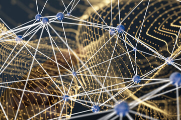 Global network. Blockchain. 3D illustration. Neural networks and artificial intelligence. Abstract