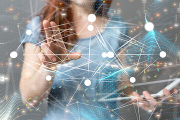 abstract lines with dots over dark background.