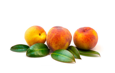 Fruit. Ripe peach fruit highlighted on a white background. Close-up photo.