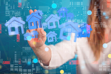 home iot - Neural network 3D illustration. Big data and cybersecurity