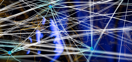 Global network. Blockchain. 3D illustration. Neural networks and artificial intelligence. Abstract