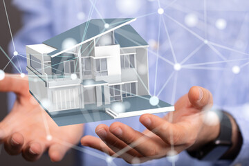 home choice Big data and artificial intelligence concept. Machine learning and cyber mind domination