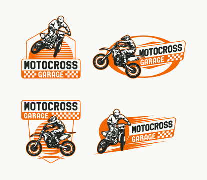 Set Hand Drawn Motorcross Adventure Club Logo Badge
