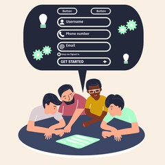 Account login and password form page on screen. Login page. sign up web forms with the detailed description. Pop up with buttons and inputs. UI, UX web elements. Vector stock illustration.