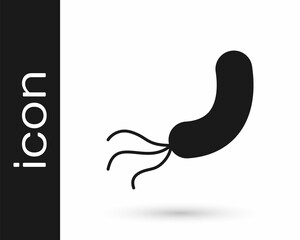 Black Bacteria icon isolated on white background. Bacteria and germs, microorganism disease causing, cell cancer, microbe, virus, fungi. Vector
