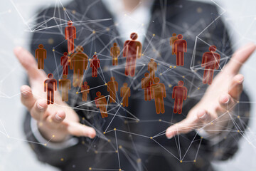 holding 3D rendering group of blue people