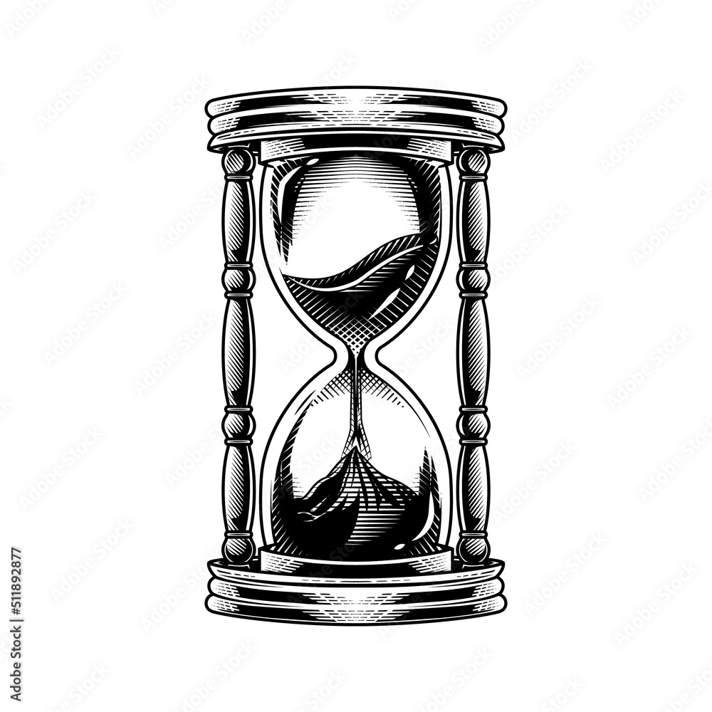 Wall mural hourglass. vector illustration of sand watch device in engraving technique.